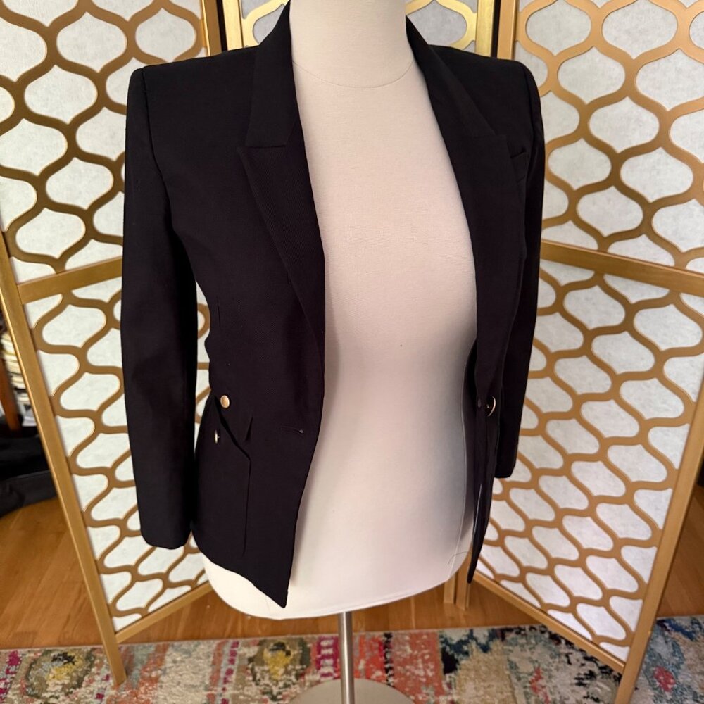 J.Crew Vivienne Navy Linen Blend Blazer 10P Petite Gold Button Tailored Jacket - Picture 5 of 16